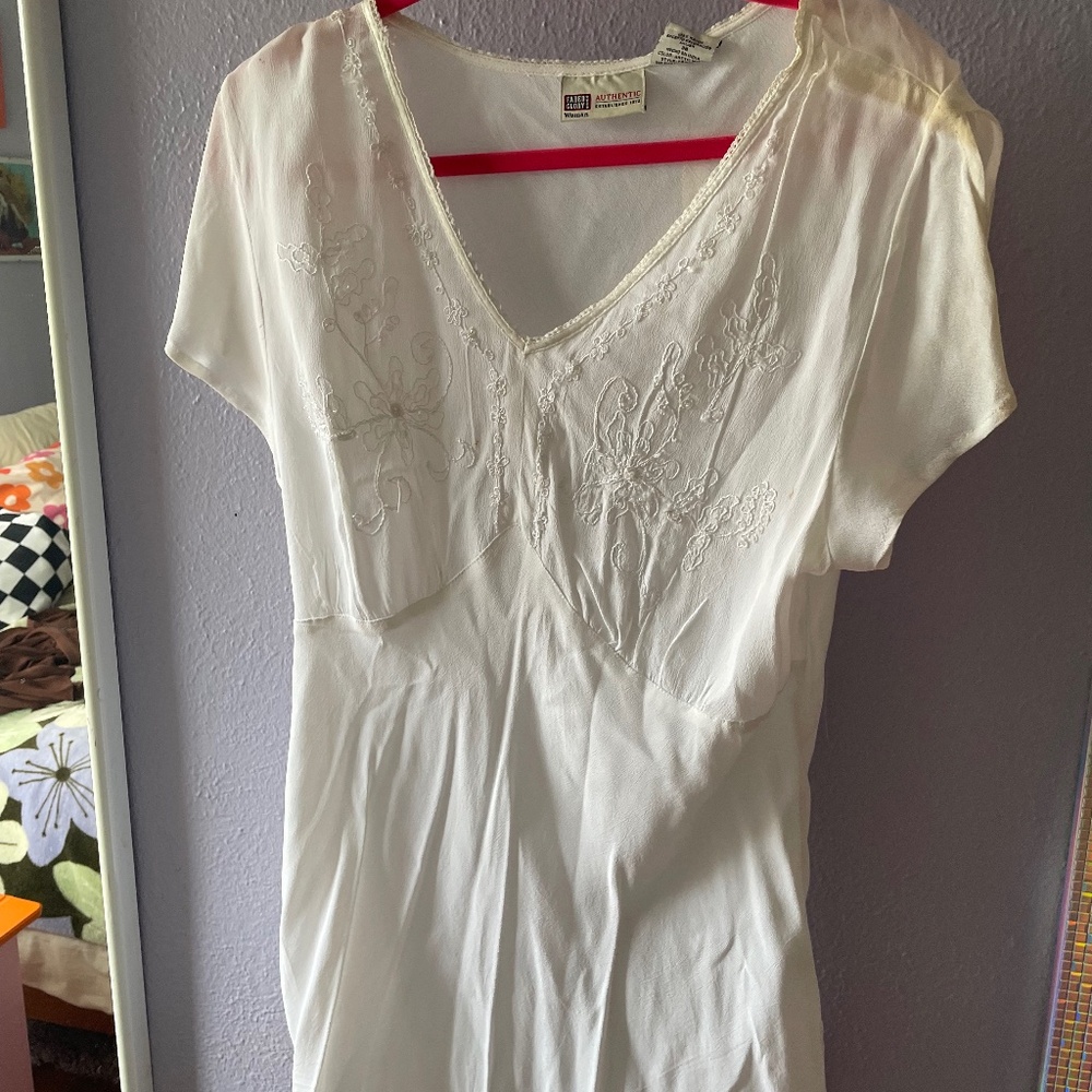 VINTAGE NEW Faded Glory White Short Sleeve Blouse, Embroidered Pattern, Size 16W